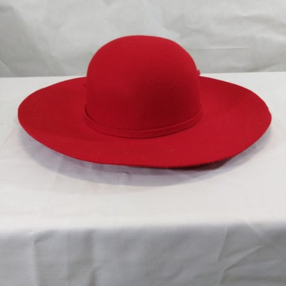 Capelli Red Wool Wide Brimmedl Hat with Narrow Knotted Bow Womens - Picture 3 of 5